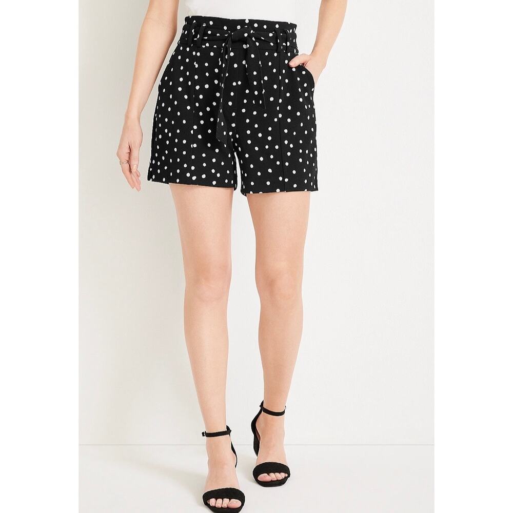 New Maurices High Rise Shorts Black White Polka Dot Belt Pockets Women's L